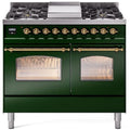 40 Dual Fuel Natural Gas Range in Emerald Green with Brass Trim D2155