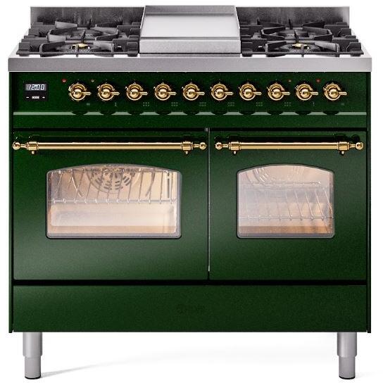 40 Dual Fuel Natural Gas Range in Emerald Green with Brass Trim D2155