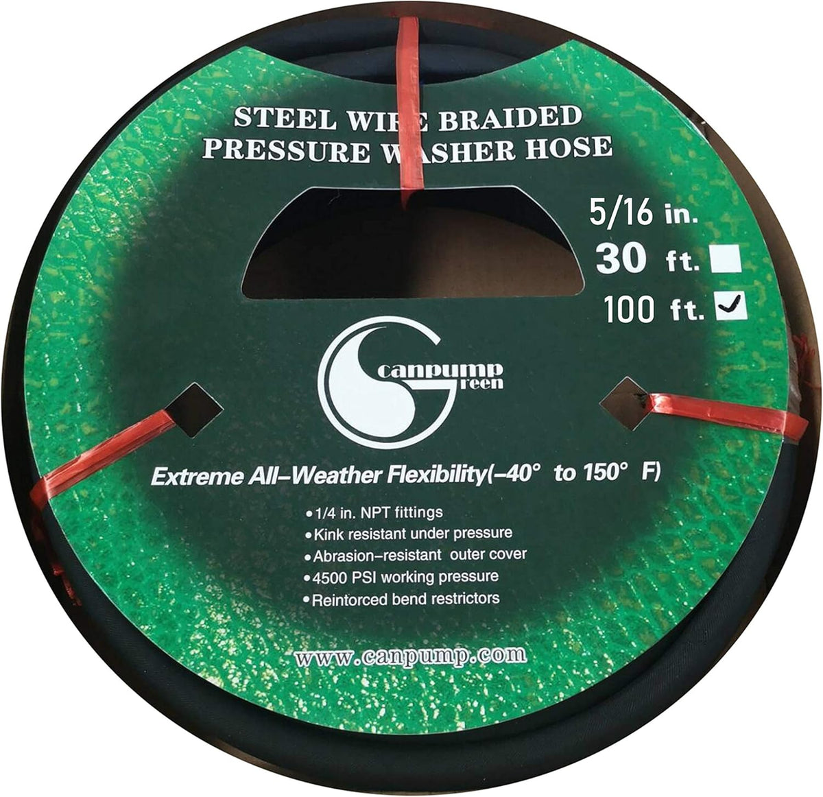 4000 PSI Black Wire Braided Rubber Pressure Washer Hose with Quick Connect Ends T810924