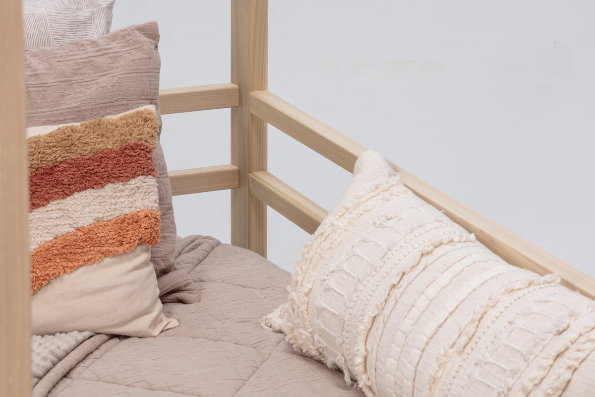 Natural Twin Size House Bed on Raised Platform with Side Rails S6744