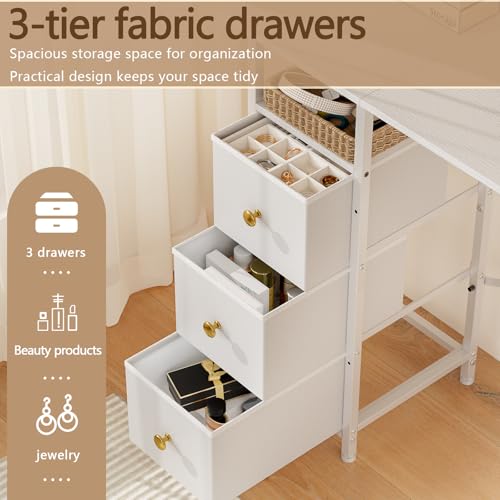 White Compact Vanity Desk with Drawers I2647