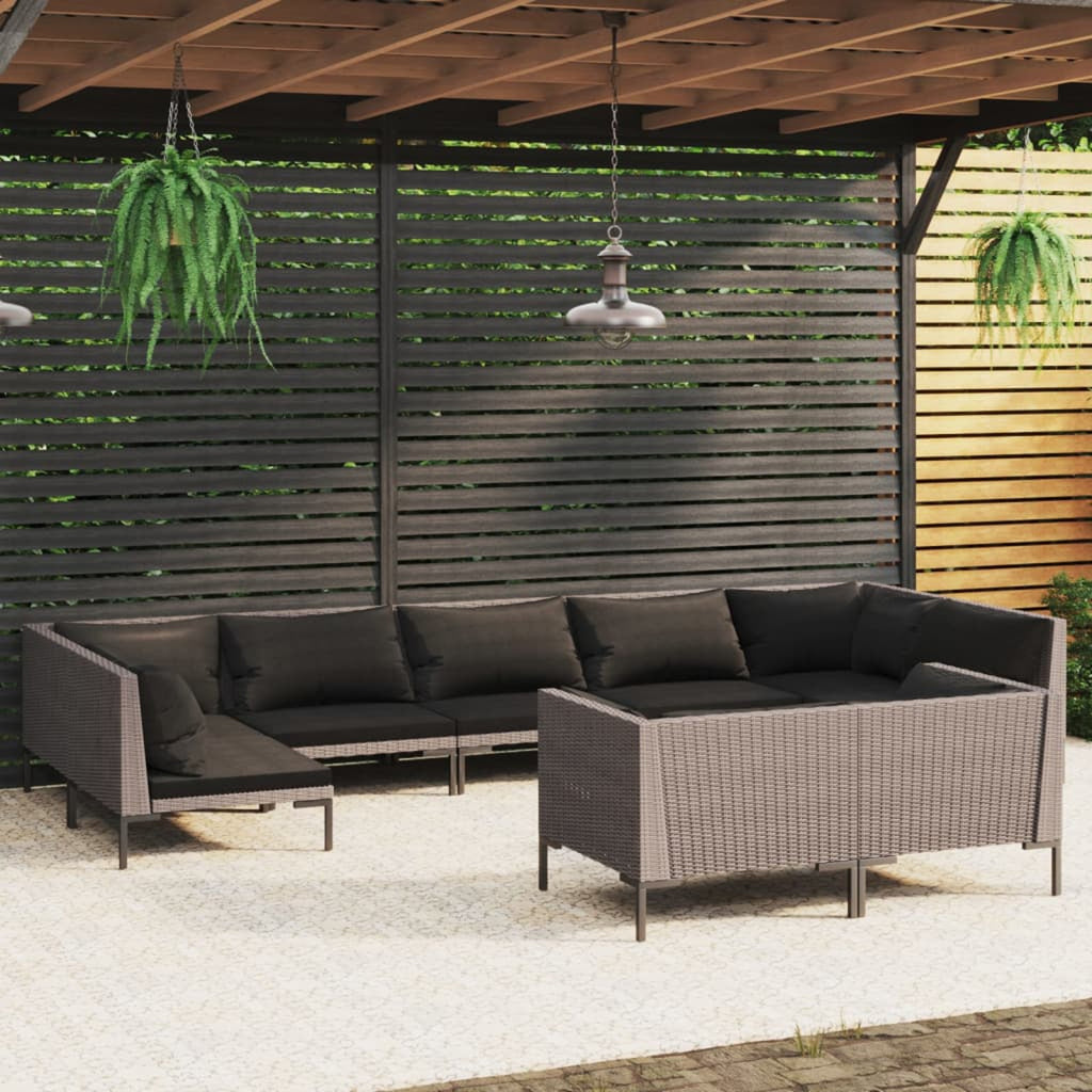 9 Piece Poly Rattan Patio Set with Cushions Dark Gray Z86515