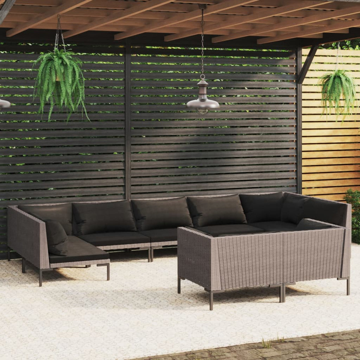 9 Piece Poly Rattan Patio Set with Cushions Dark Gray Z86515