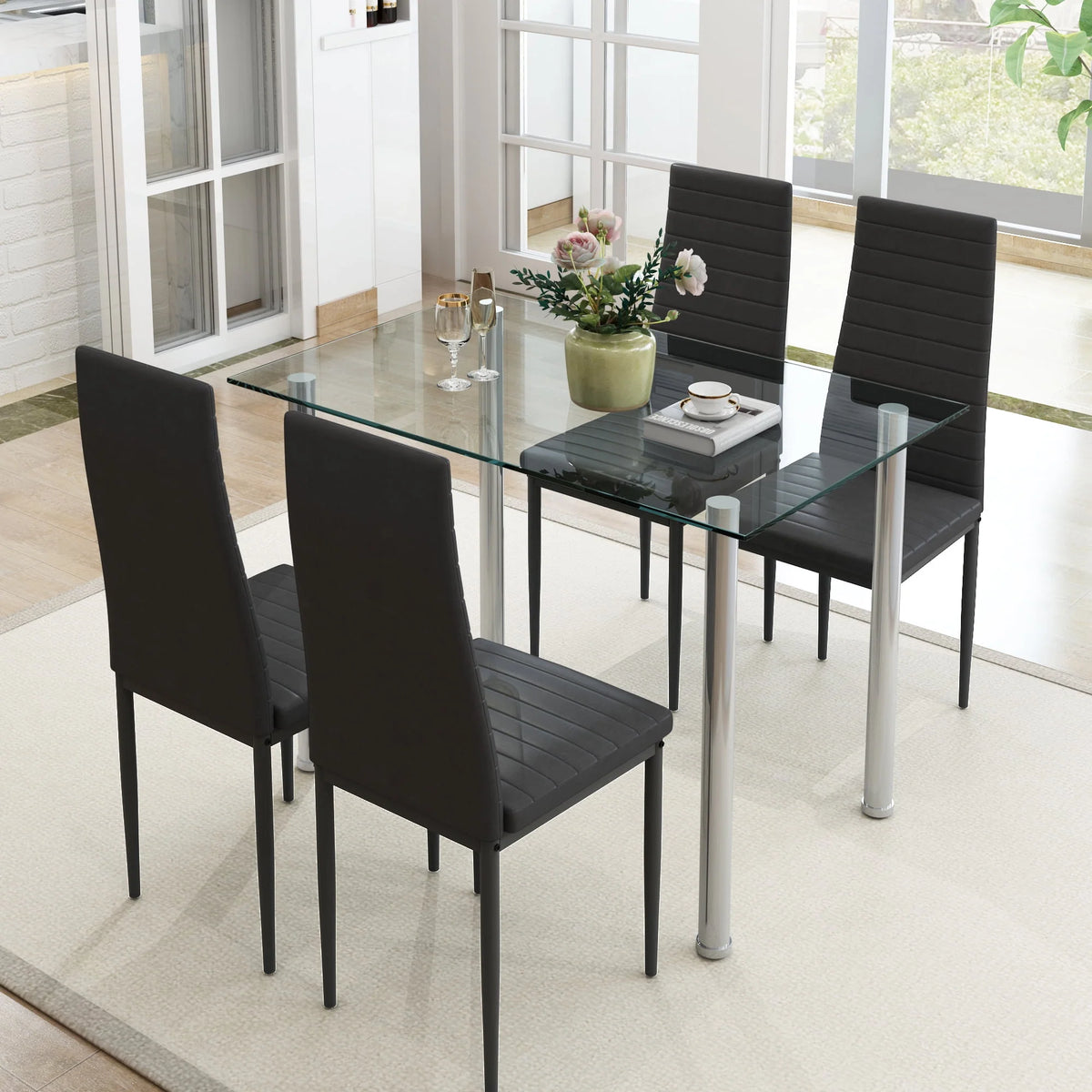 Gray 5-Piece Faux Marble Dining Table Set D709213