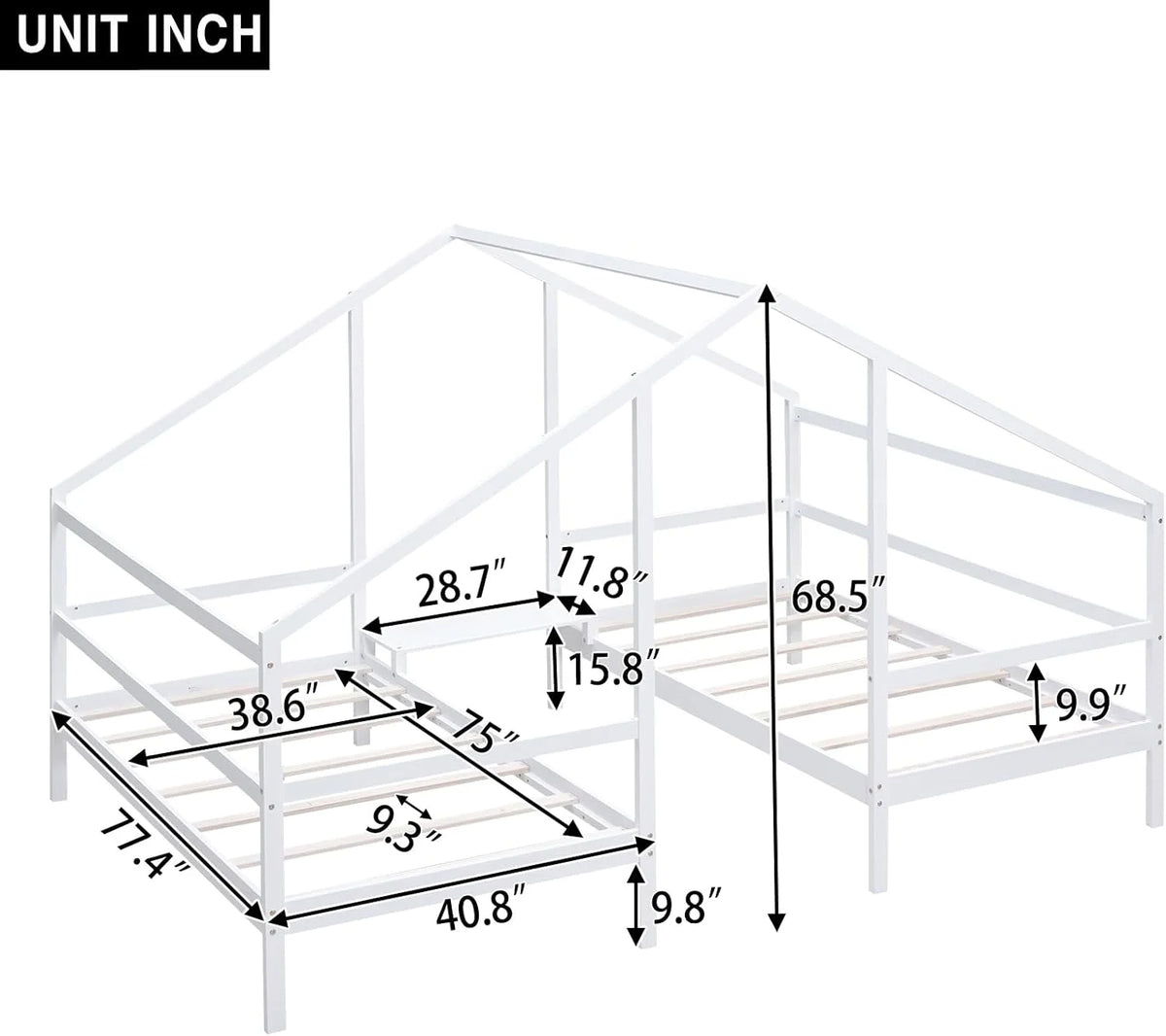Solid Wood White Kids Bed Frame with Rails P231