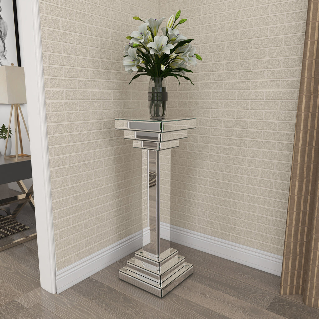 12" x 36" Silver Glass Mirrored Pedestal Table M58606
