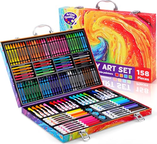 158 Pcs Art Supplies Kit with Crayons, Colored Pencils, Markers N397237