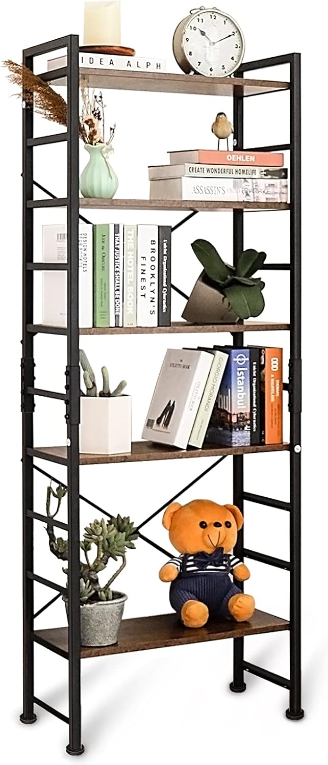 5 Tier Adjustable Metal and Wood Bookshelf H9457