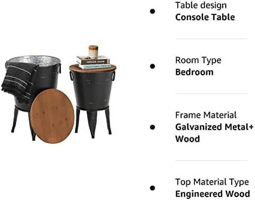 Set of 2 Black Metal Wooden Side Table L68651