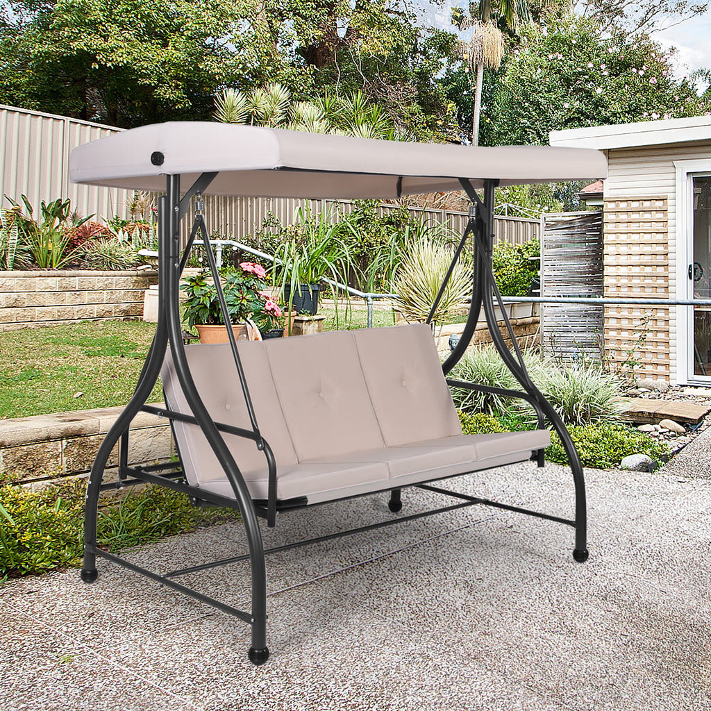 Converting Outdoor Swing Canopy Hammock 3 Seats Beige D8422