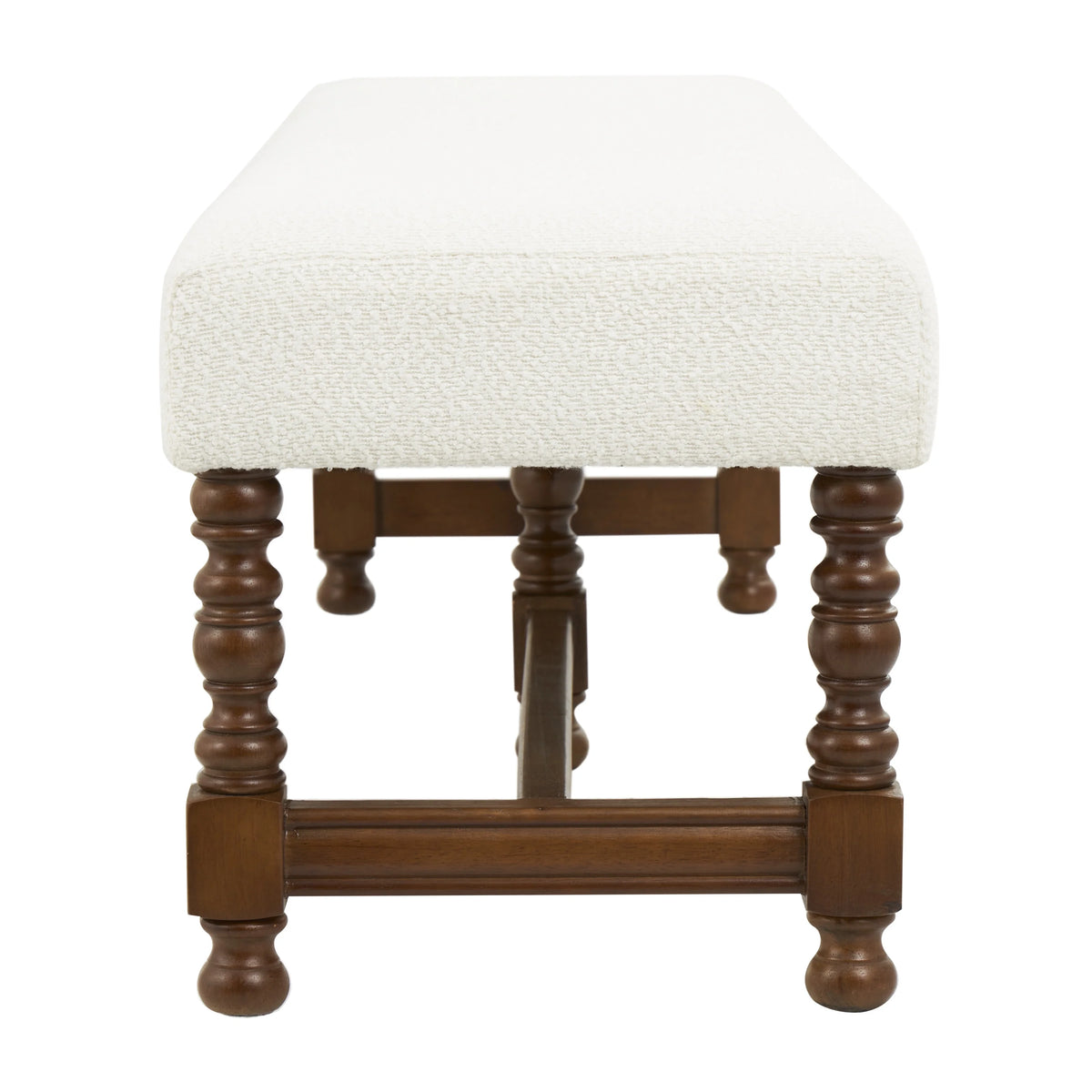 Fabric Bench with Brown Traditional Wood Turned Legs V309581