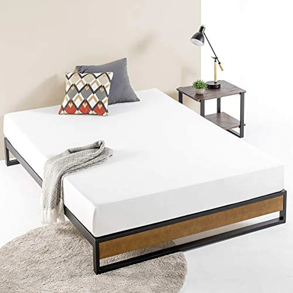 10 Inch Metal and Wood Platform Bed Frame with Wood Slat Support Brown Twin Z9126