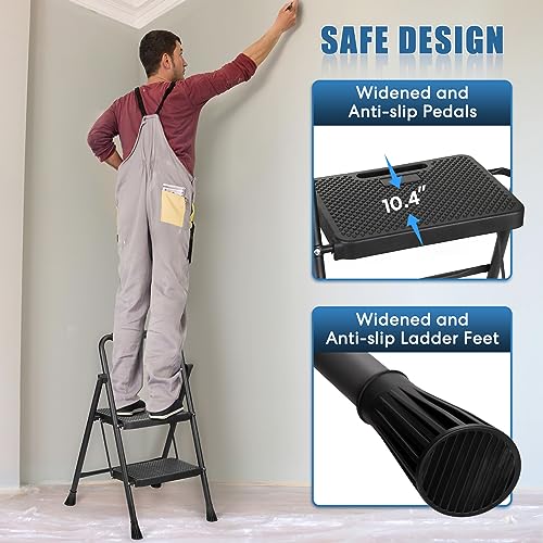 Black 3 Step Folding Steel Ladder Q5946