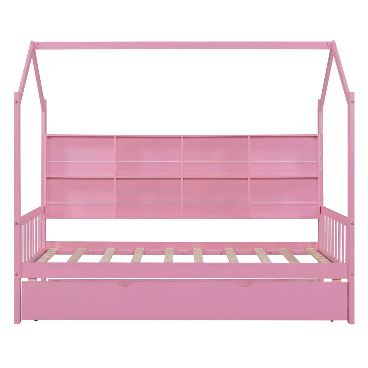 Wooden Twin Size House Bed with Trundle and Shelf X356