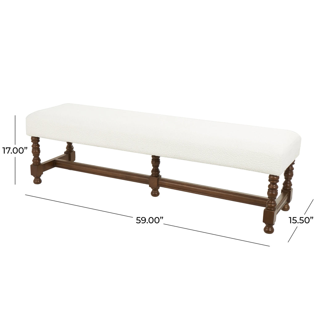 Fabric Bench with Brown Traditional Wood Turned Legs V309581