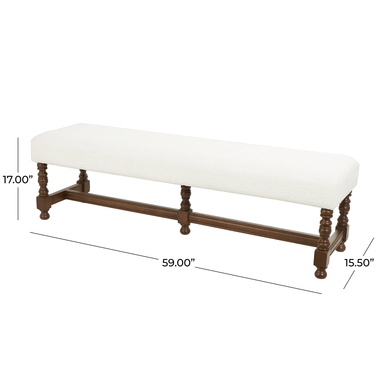 Fabric Bench with Brown Traditional Wood Turned Legs V309581