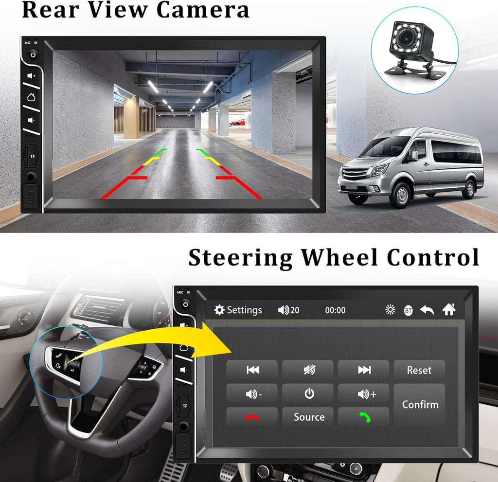 Double Din 7'' Touch Screen Car Stereo with Bluetooth and Rear Camera Y68505
