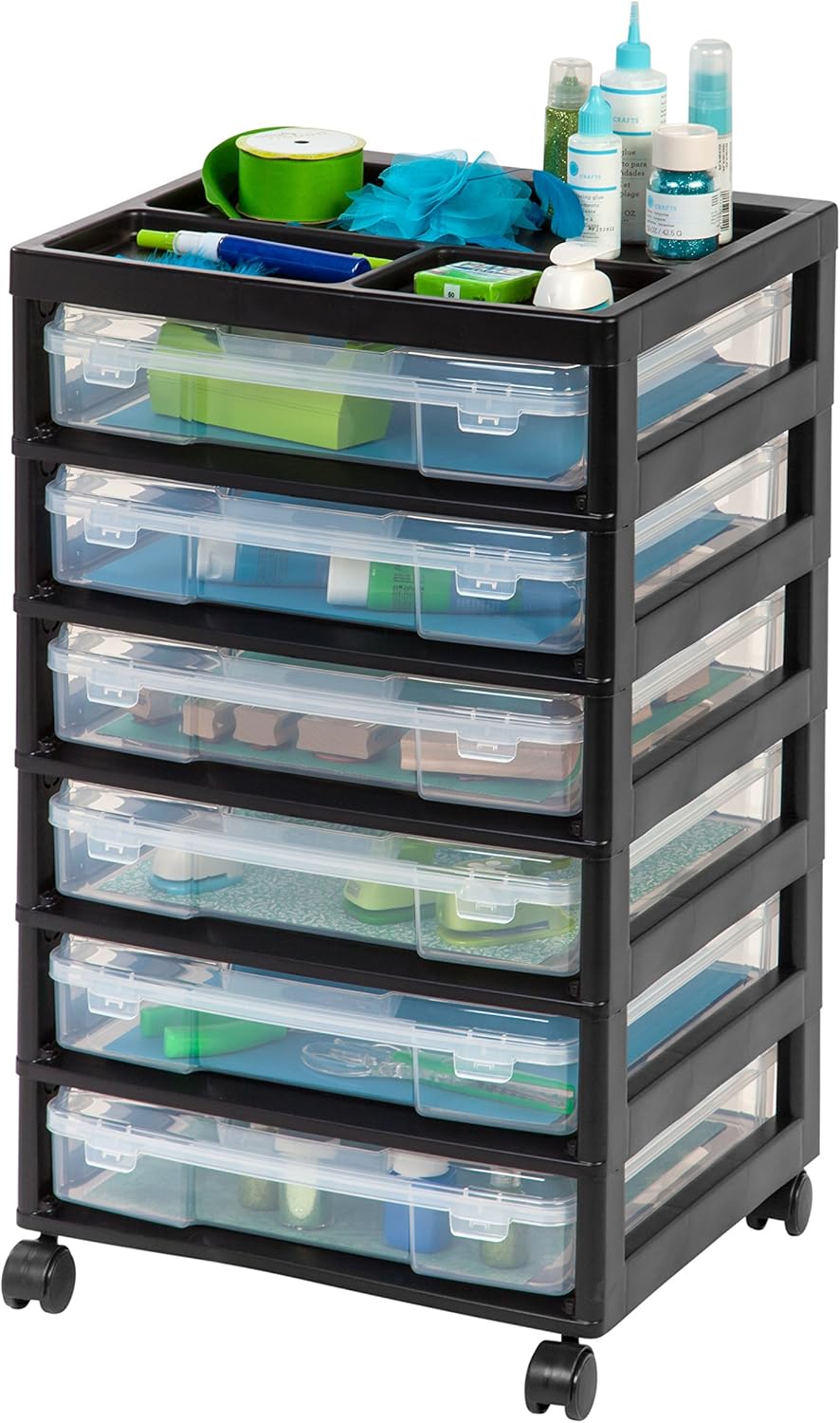 Black 6-Drawer Scrapbook Cart with Organizer Top H188463