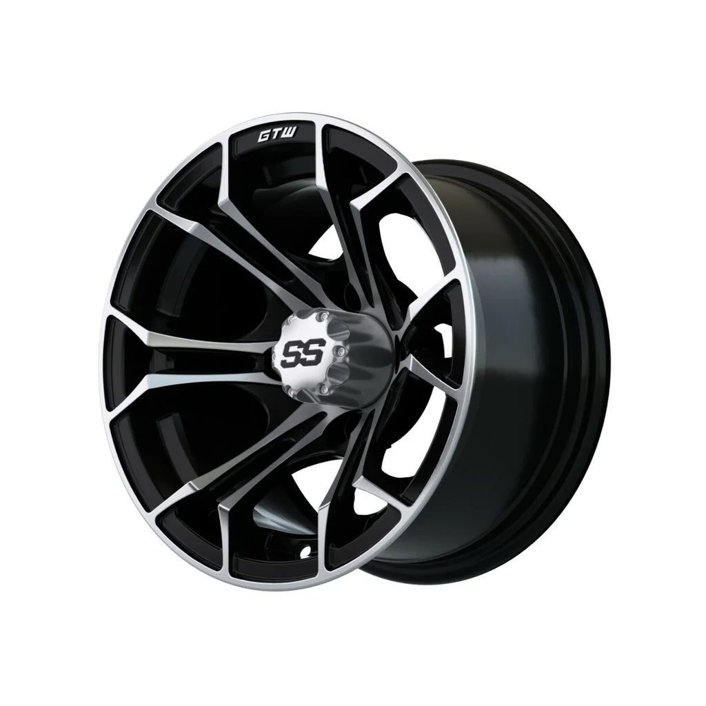 12 inch Black Machined Golf Cart Wheel with Street Tire Set of 4 Y7758