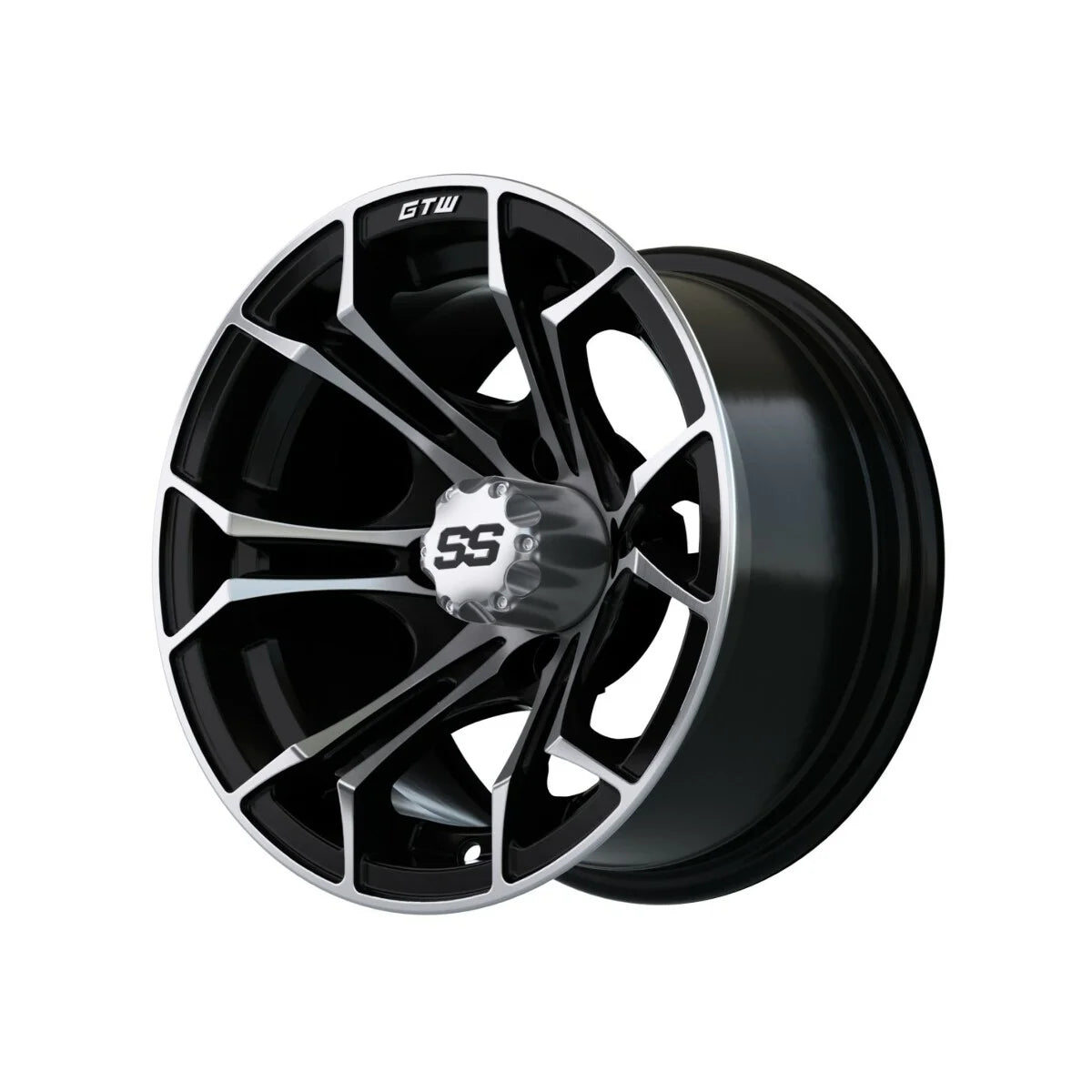 12 inch Black Machined Golf Cart Wheel with Street Tire Set of 4 Y7758