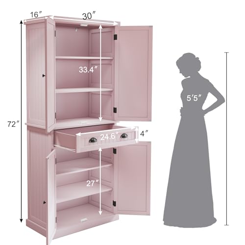 Green Kitchen Pantry Storage Cabinet with Drawer and Adjustable Shelves I24766