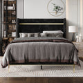 Gold PU Strip Wingback Velvet Upholstered Bed Black, Full C1777