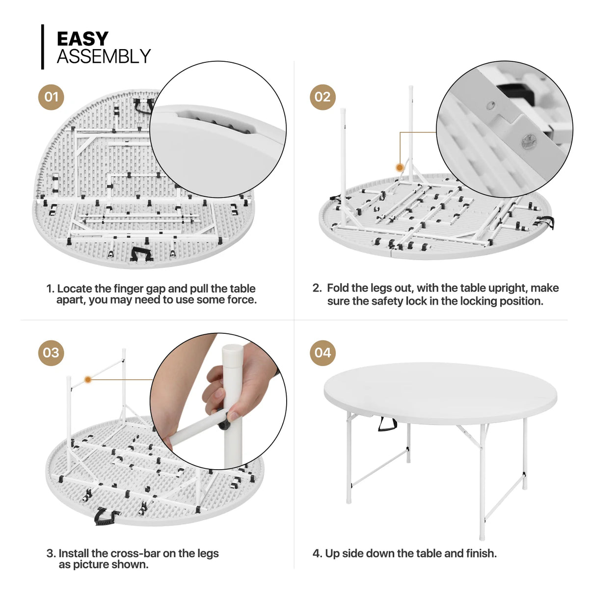 7 Pieces 5 FT Folding White Round Table and Chair Set Q863