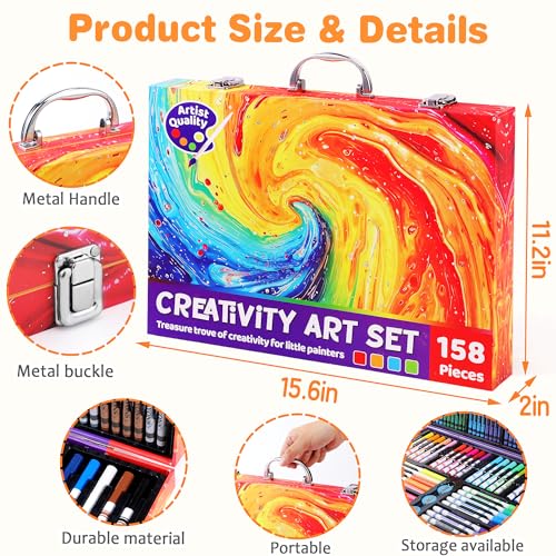 158 Pcs Art Supplies Kit with Crayons, Colored Pencils, Markers N397237