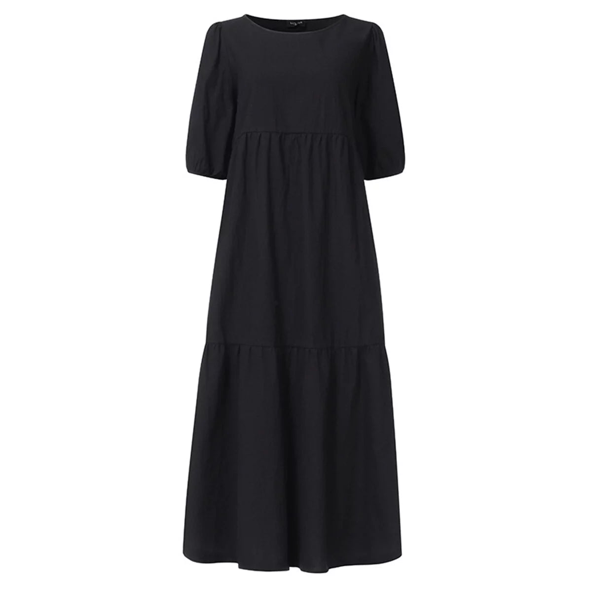 Summer Casual Boho Dress Short Sleeve High Waist Midi Z916