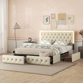 Beige Queen Upholstered Platform Bed Frame with 4 Storage Drawers U7095