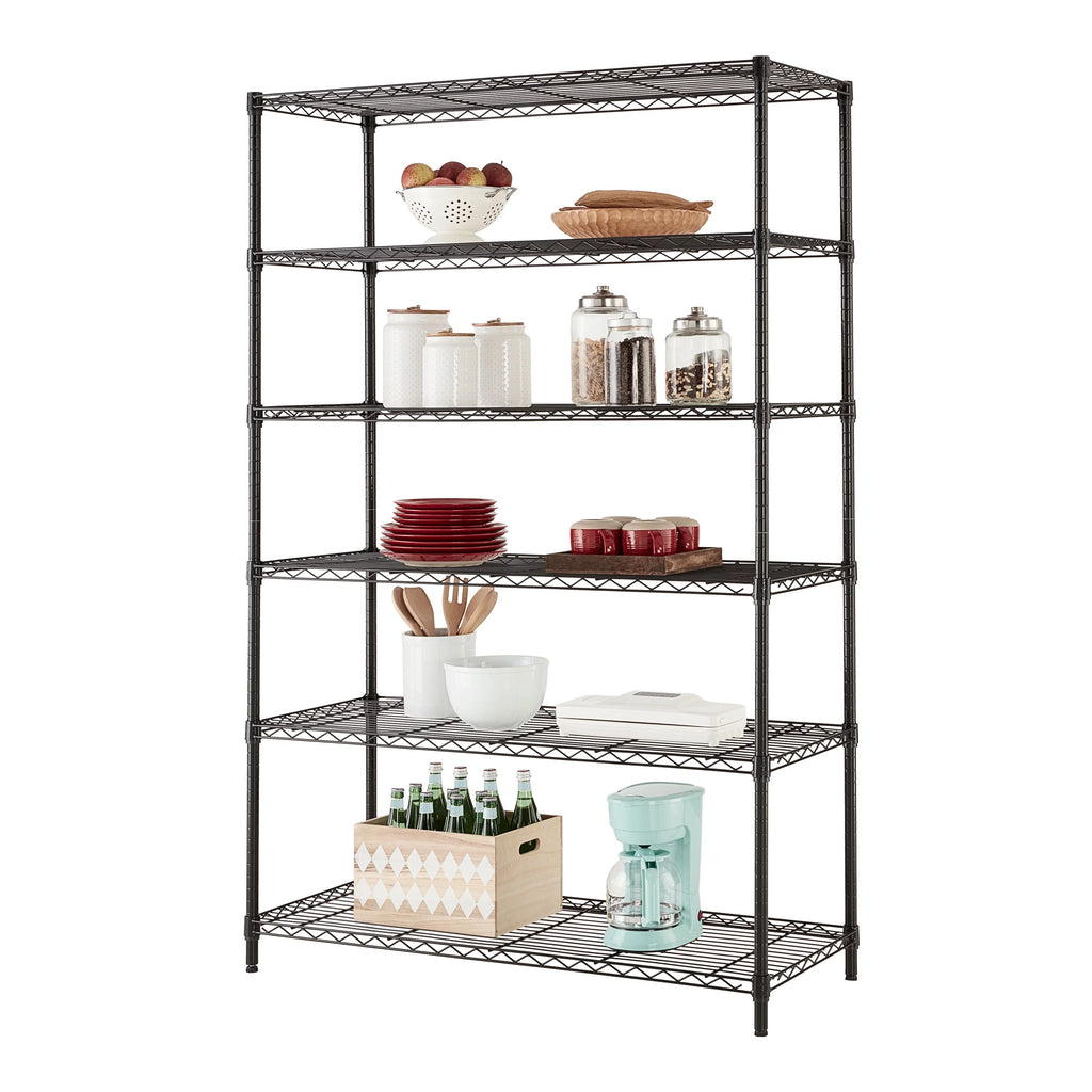 Steel 6-Tier Storage Shelf Unit Black F3640