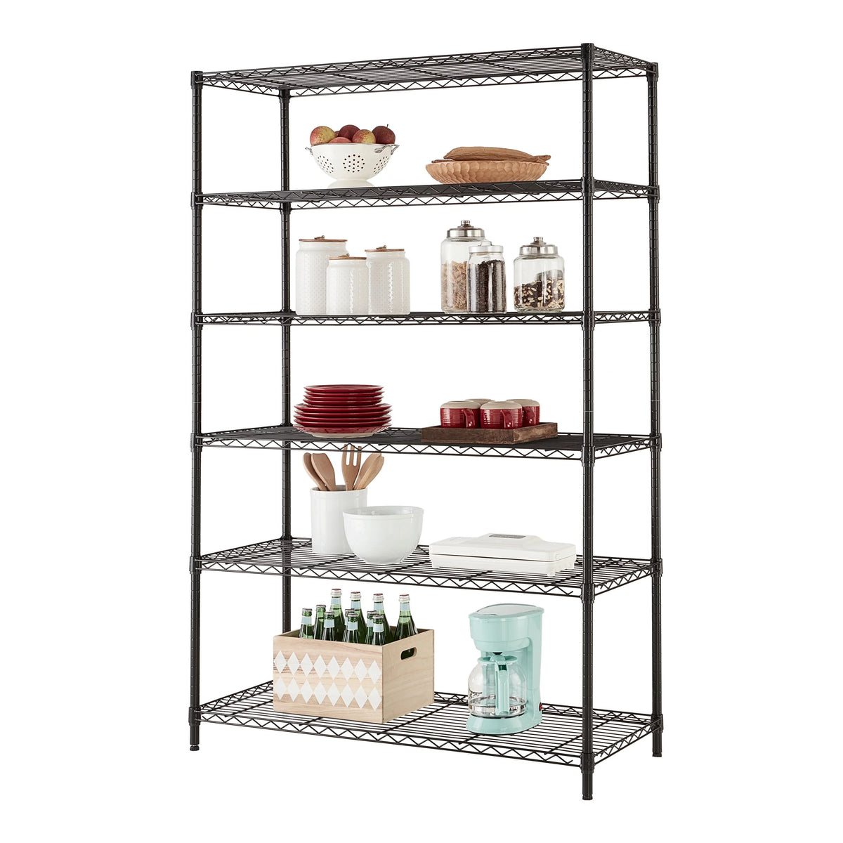 Steel 6-Tier Storage Shelf Unit Black F3640