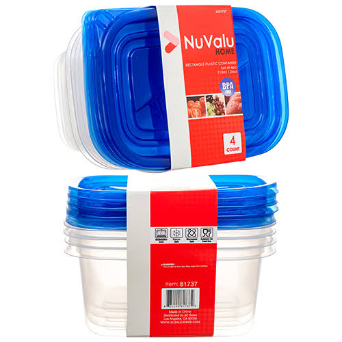 Plastic Container Rectangular 24oz 4pcs with Blue Lid Pack of 24 L5632