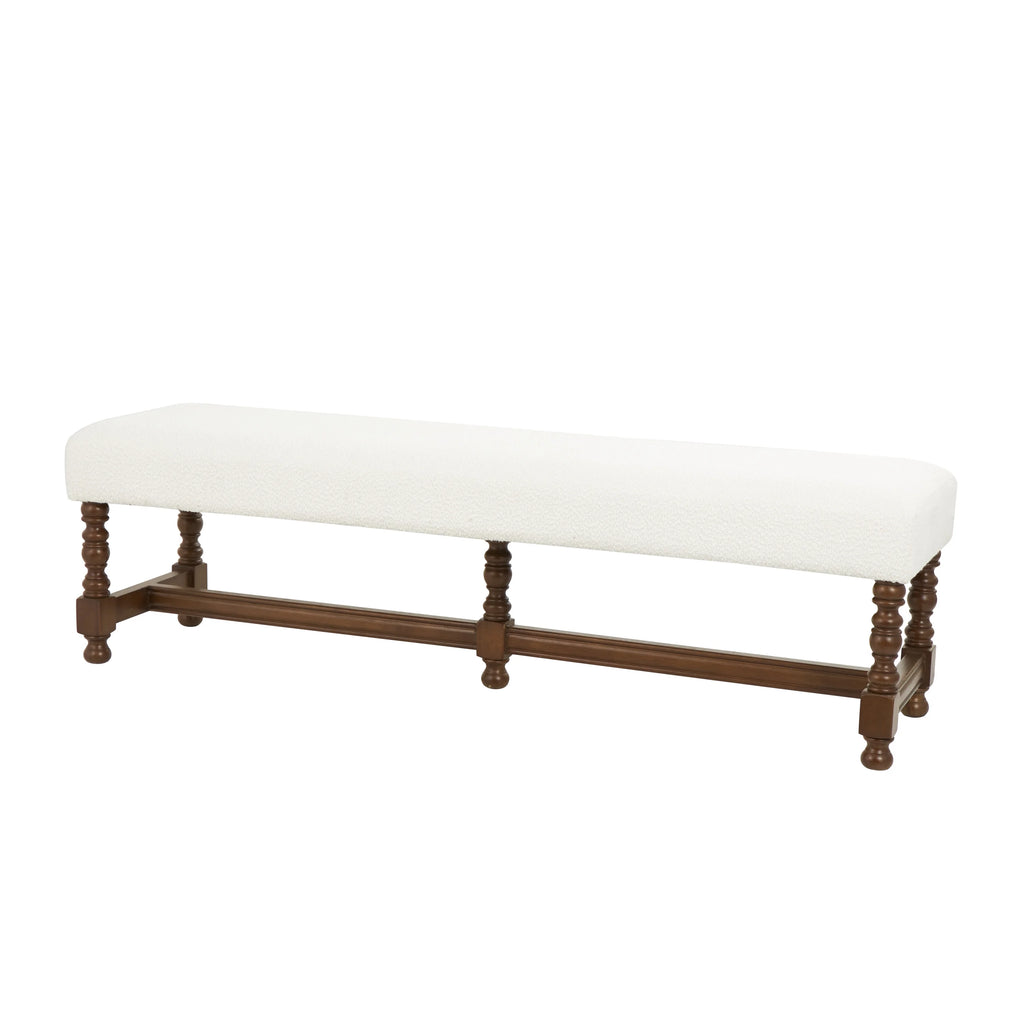 Fabric Bench with Brown Traditional Wood Turned Legs V309581