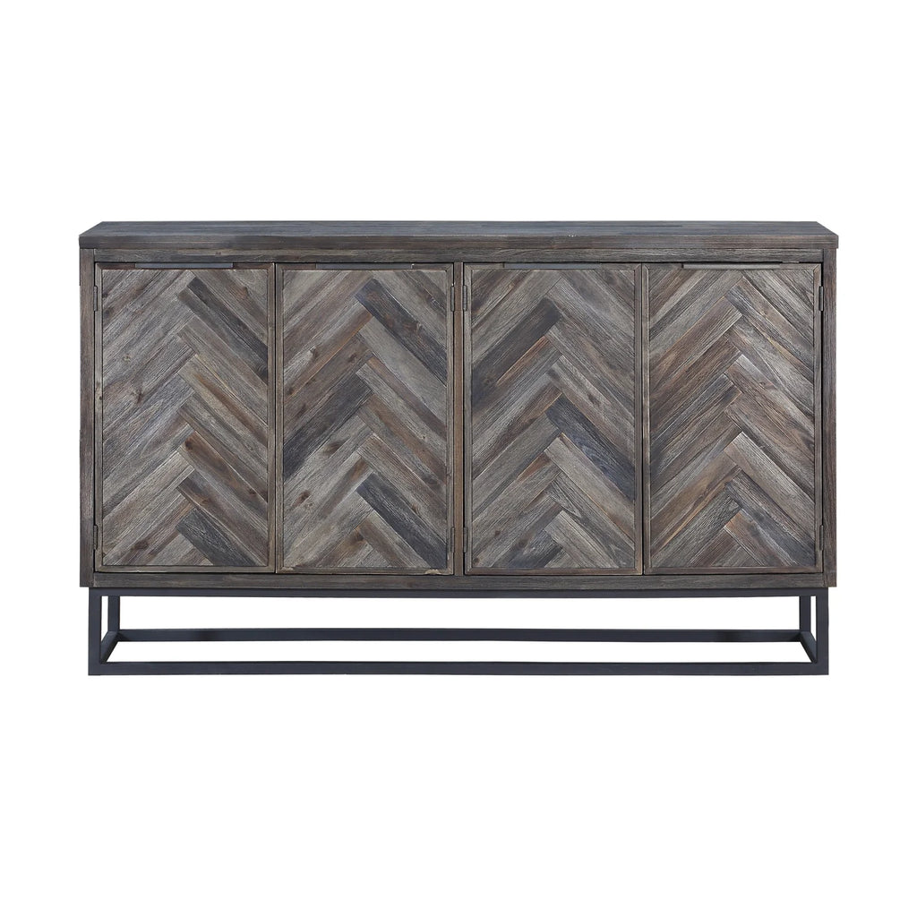 Solid Wood Herringbone 4-Door Credenza D3834