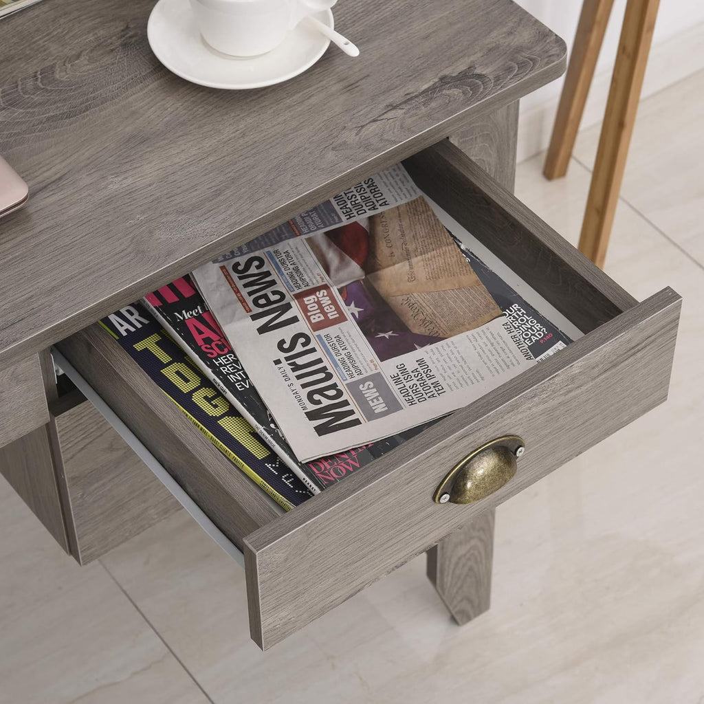 Grey Computer Desk with Hutch 3 Drawers F87175