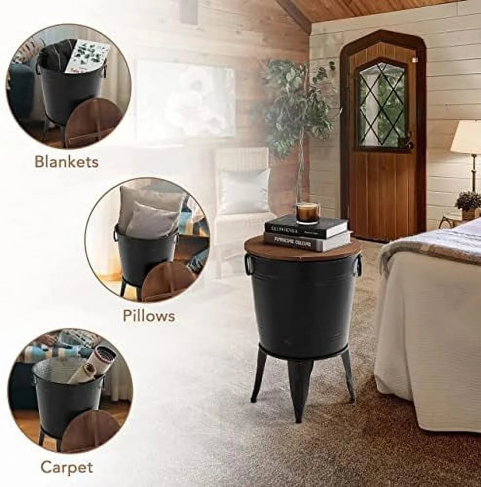 Set of 2 Black Metal Wooden Side Table L68651