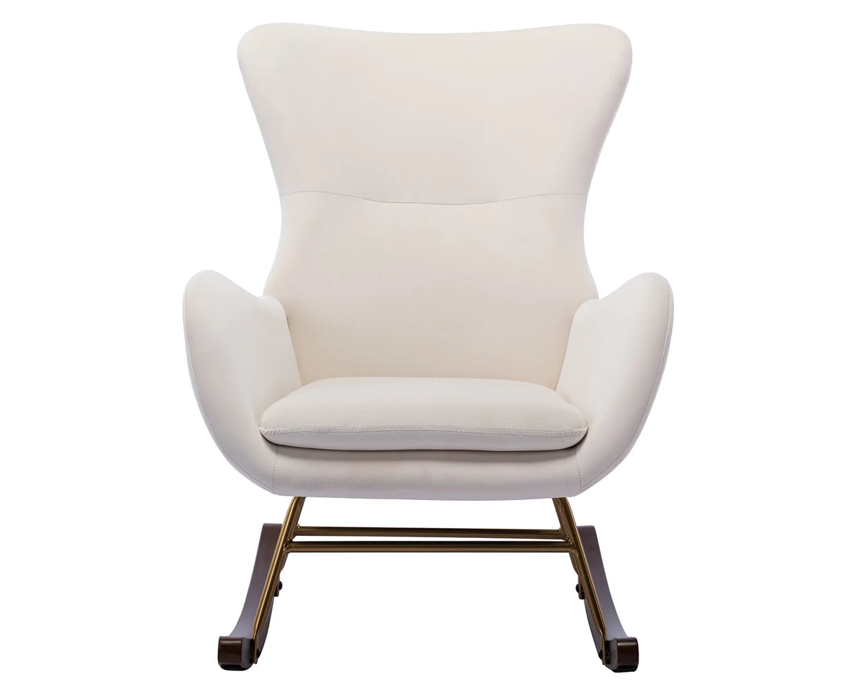 Cream Velvet Wingback Rocking Chair L6308