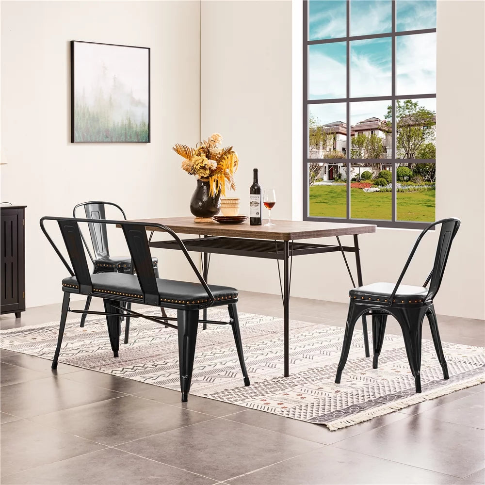 Black Metal Dining Bench with Upholstered Seat W3393