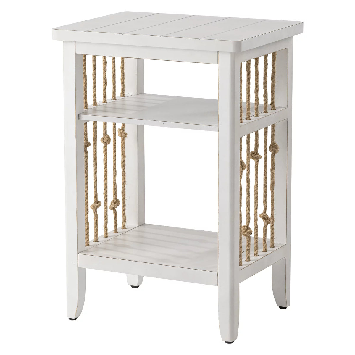 White 3-Tier MDF Side Table with Hemp Rope S457