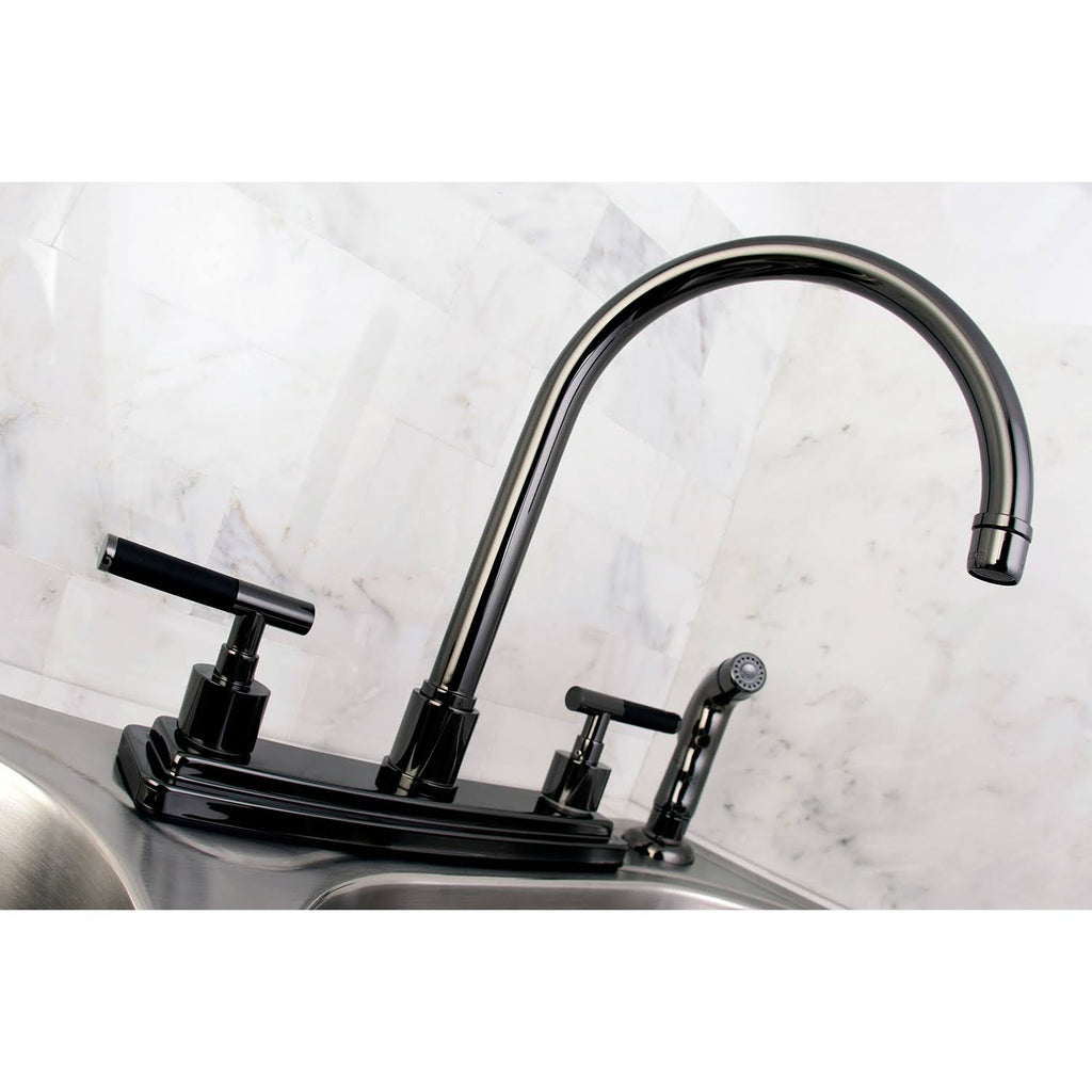 Water Onyx Black Nickel 8x22 Centerset Kitchen Faucet with Lever Handles and Matching Side Sprayer E652803