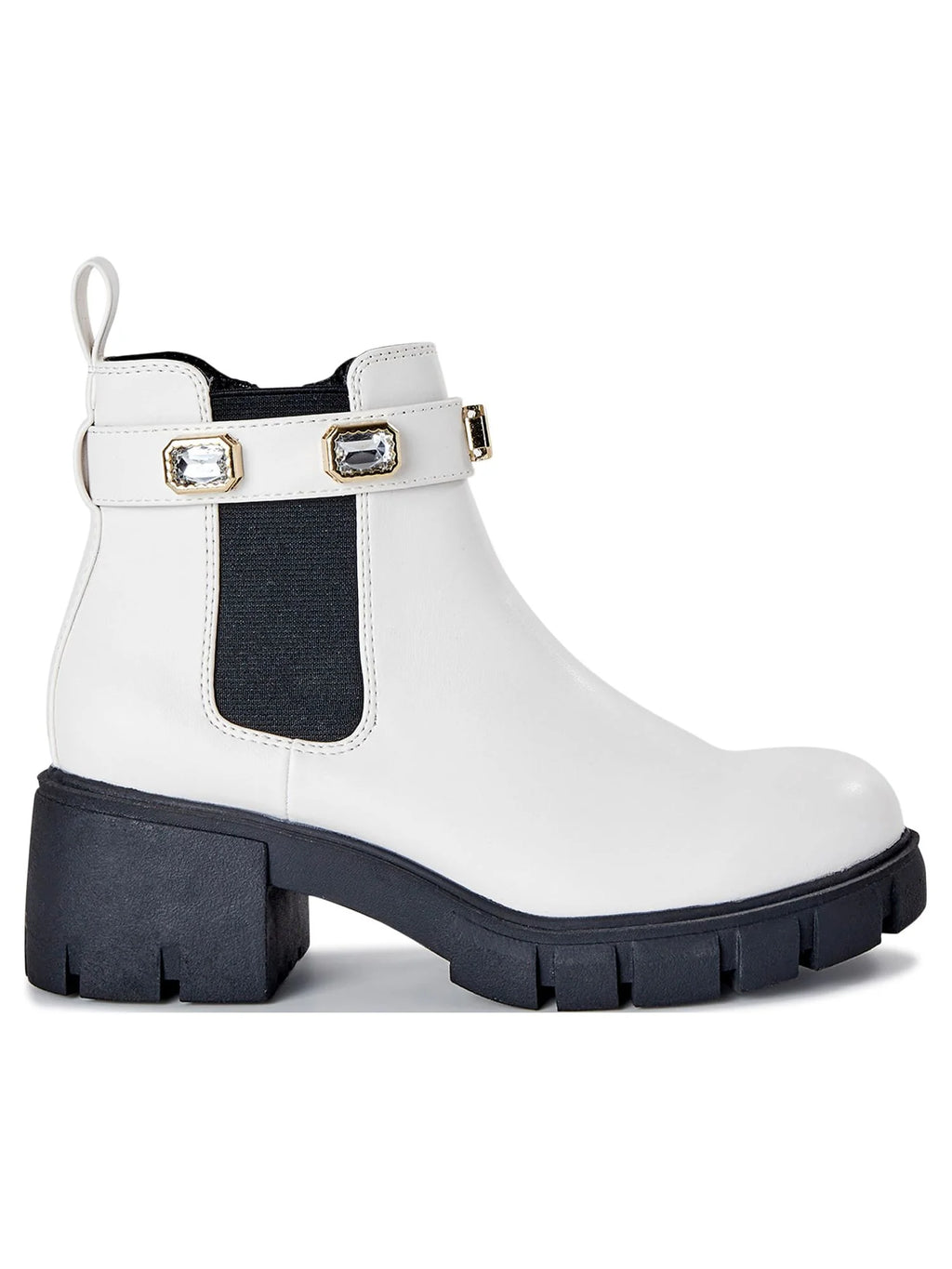 Rhinestone Chain Lug Sole Chelsea Booties E431