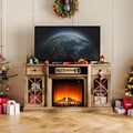 Brown Electric Fireplace TV Stand with Storage Cabinet & Drawers F151