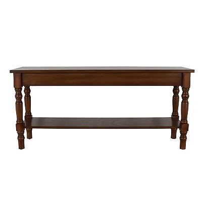 Brown Carved Wooden Farmhouse Bench N13519