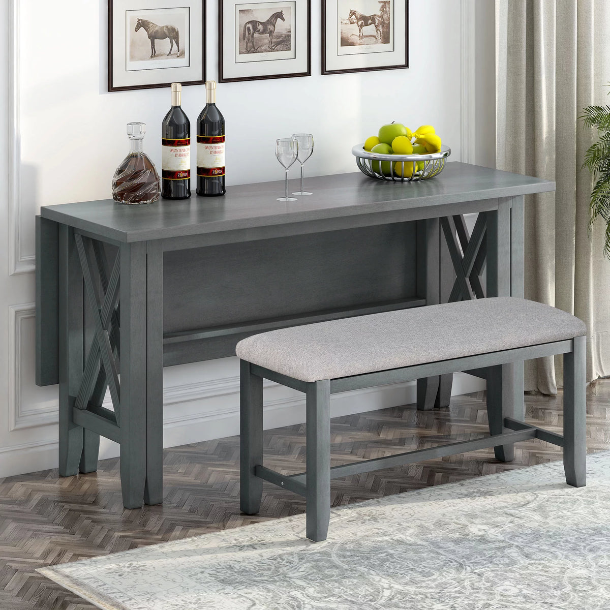 Gray Foldable Dining Table Set for 6 W5565