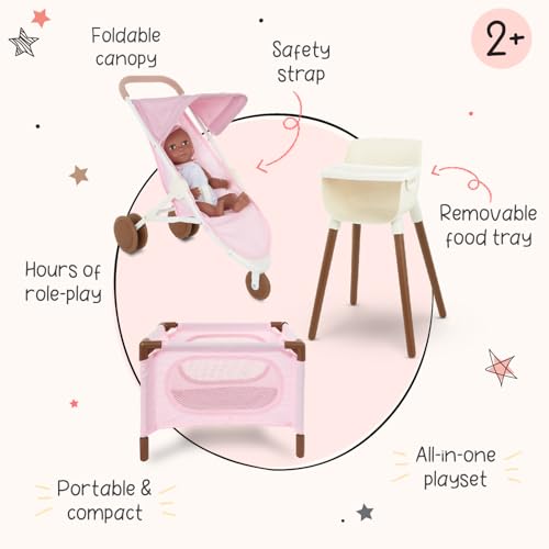 14-Inch Baby Doll Nursery Playset with High Chair, Playpen & Jogger Stroller R908