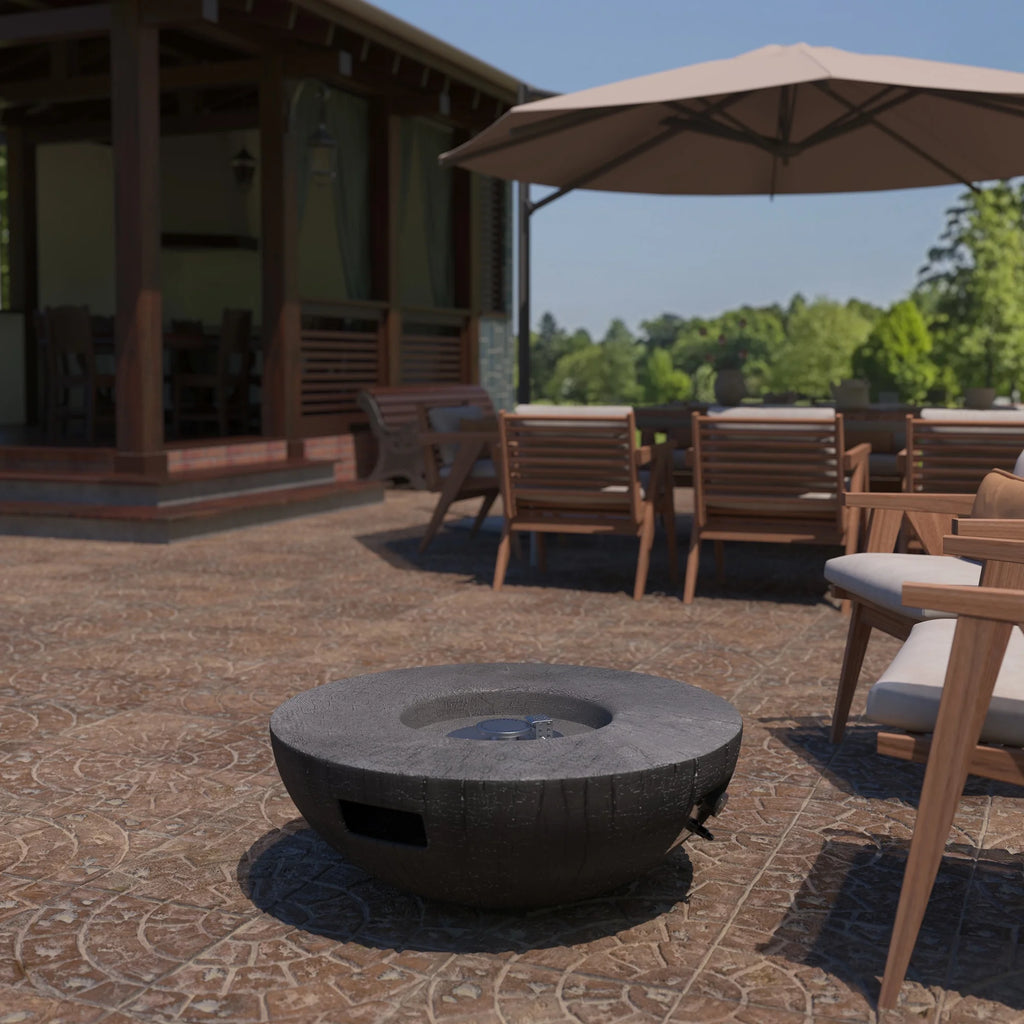 28" Outdoor Fire Pit Propane Fire Pit with Waterproof Cover and Lava Rocks T534895