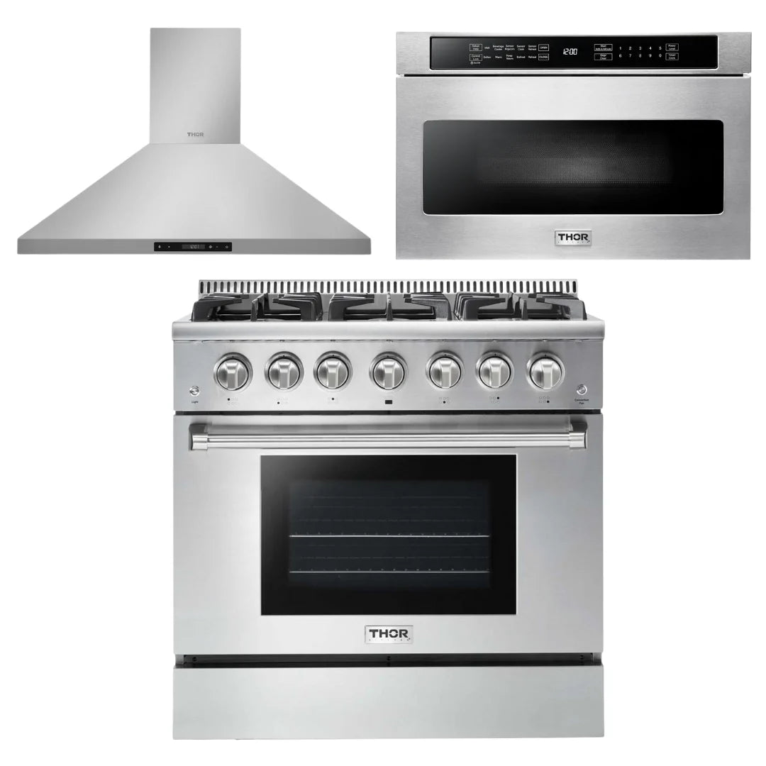 36 Propane Gas Range, Range Hood, Microwave X191