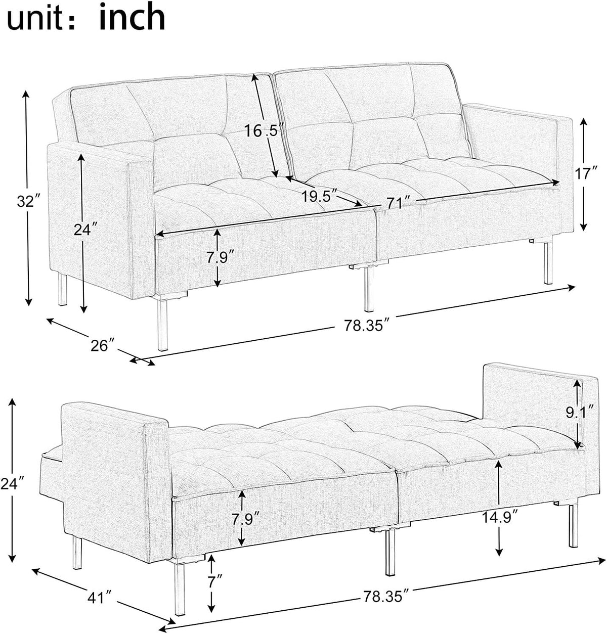 Adjustable Sofa Bed Couch W8573