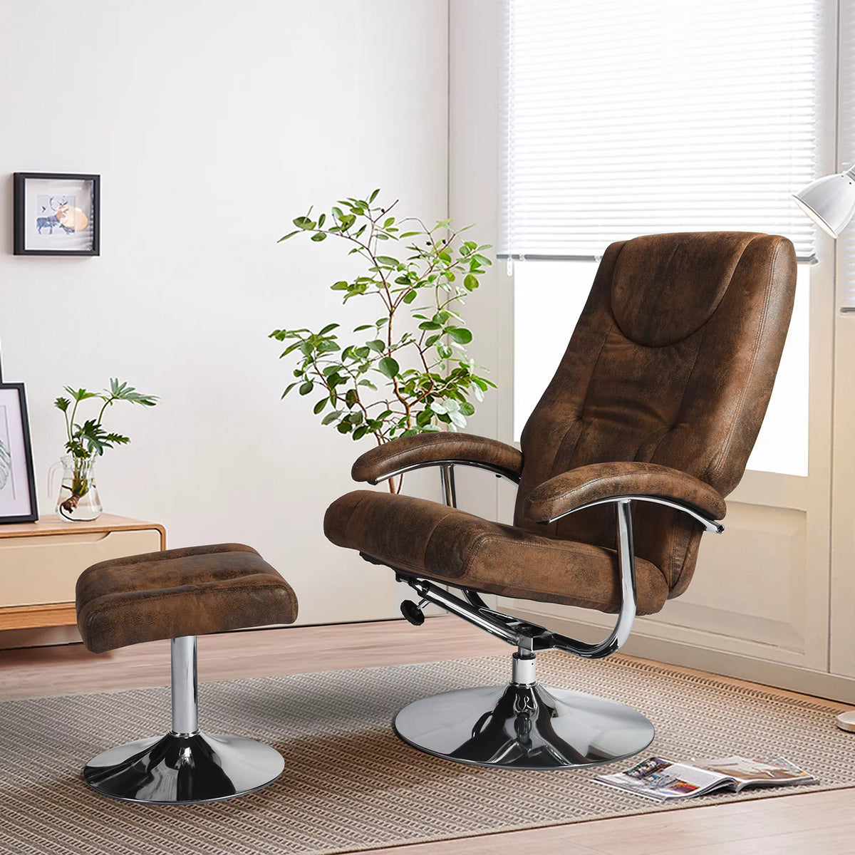 Vintage Fabric Accent Chair with Ottoman E51030